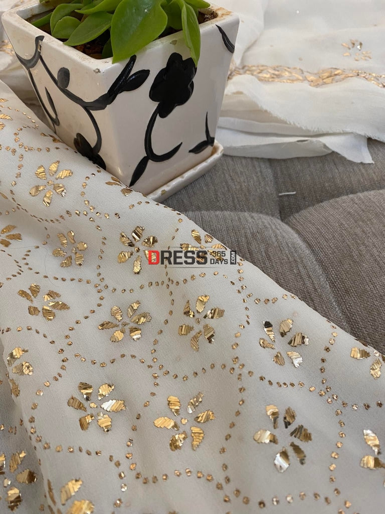 Ivory White Kamdani Kurta Dupatta Set Suits