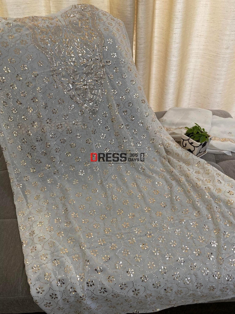 Ivory White Kamdani Kurta Dupatta Set Suits