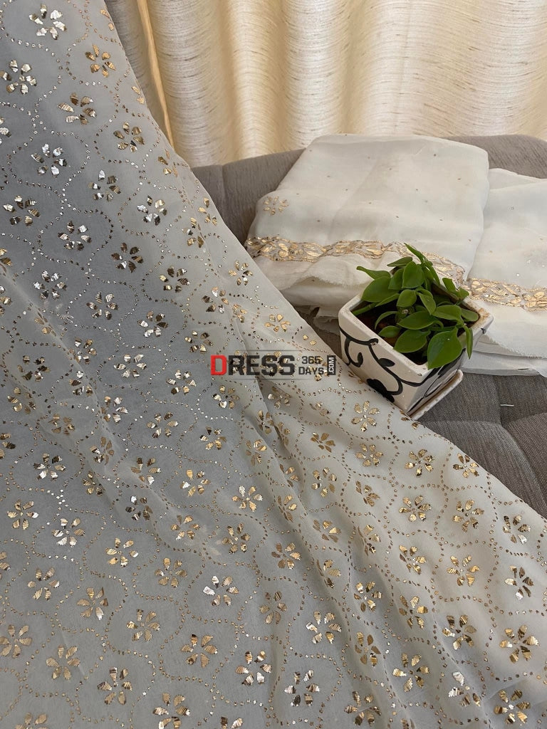 Ivory White Kamdani Kurta Dupatta Set Suits