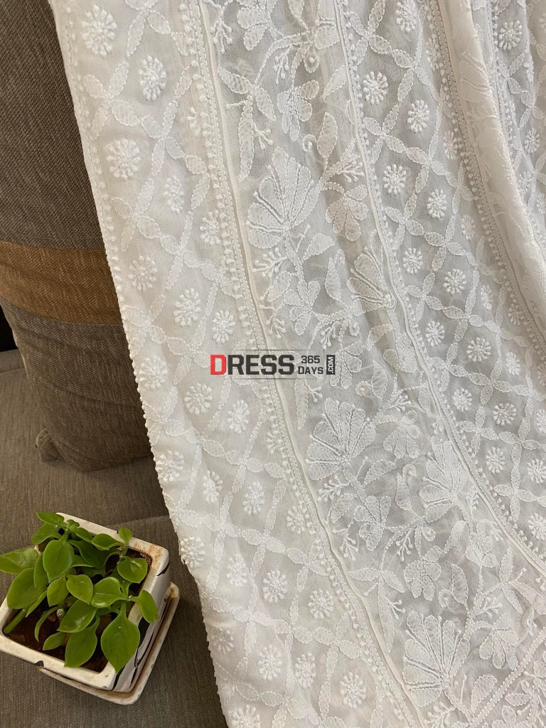 Ivory White Lucknowi Chikan Anarkali Chikankari