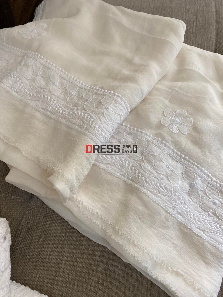 Ivory White Lucknowi Chikan Anarkali Chikankari