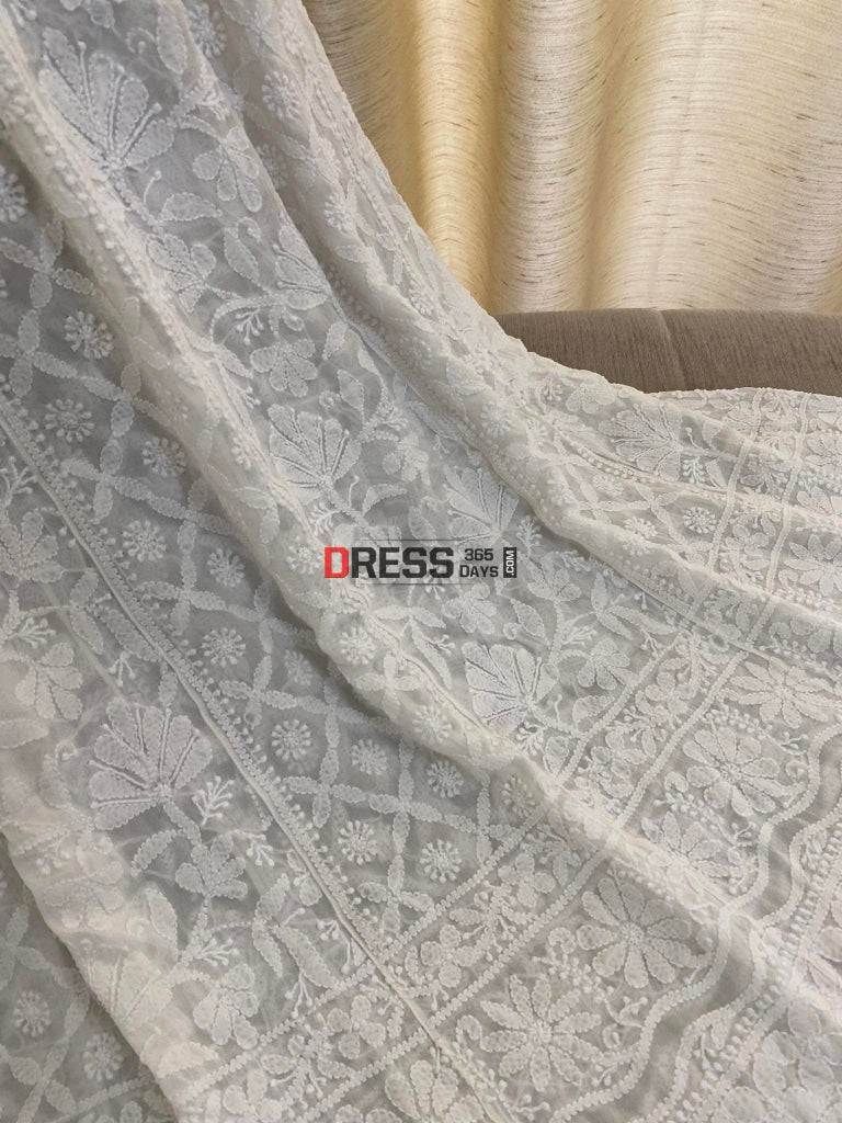 Ivory White Lucknowi Chikan Anarkali Chikankari