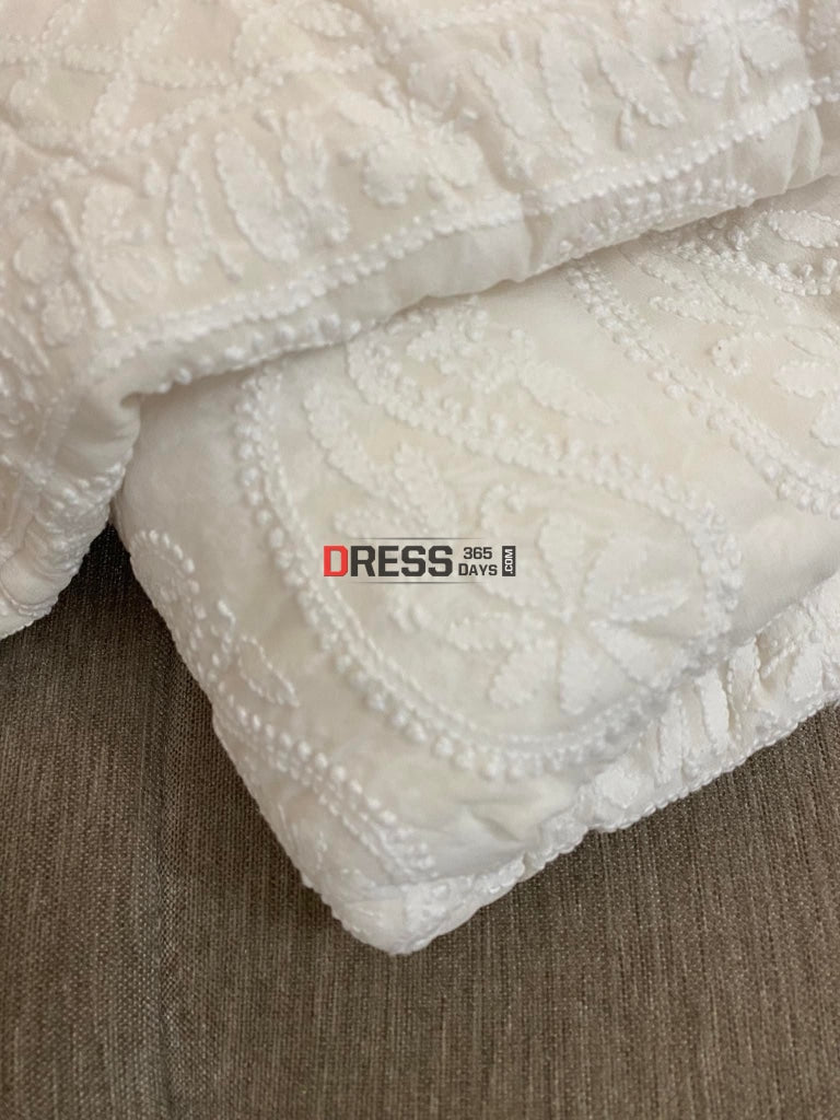 Ivory White Lucknowi Chikan Saree Chikankari