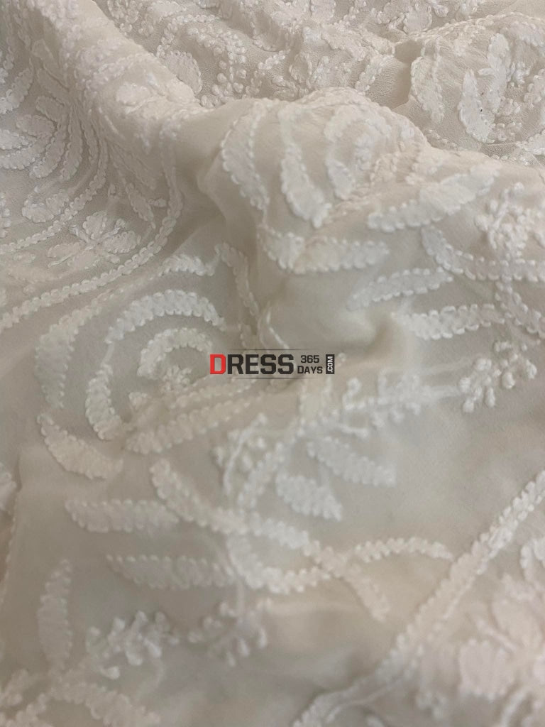 Ivory White Lucknowi Chikan Saree Chikankari