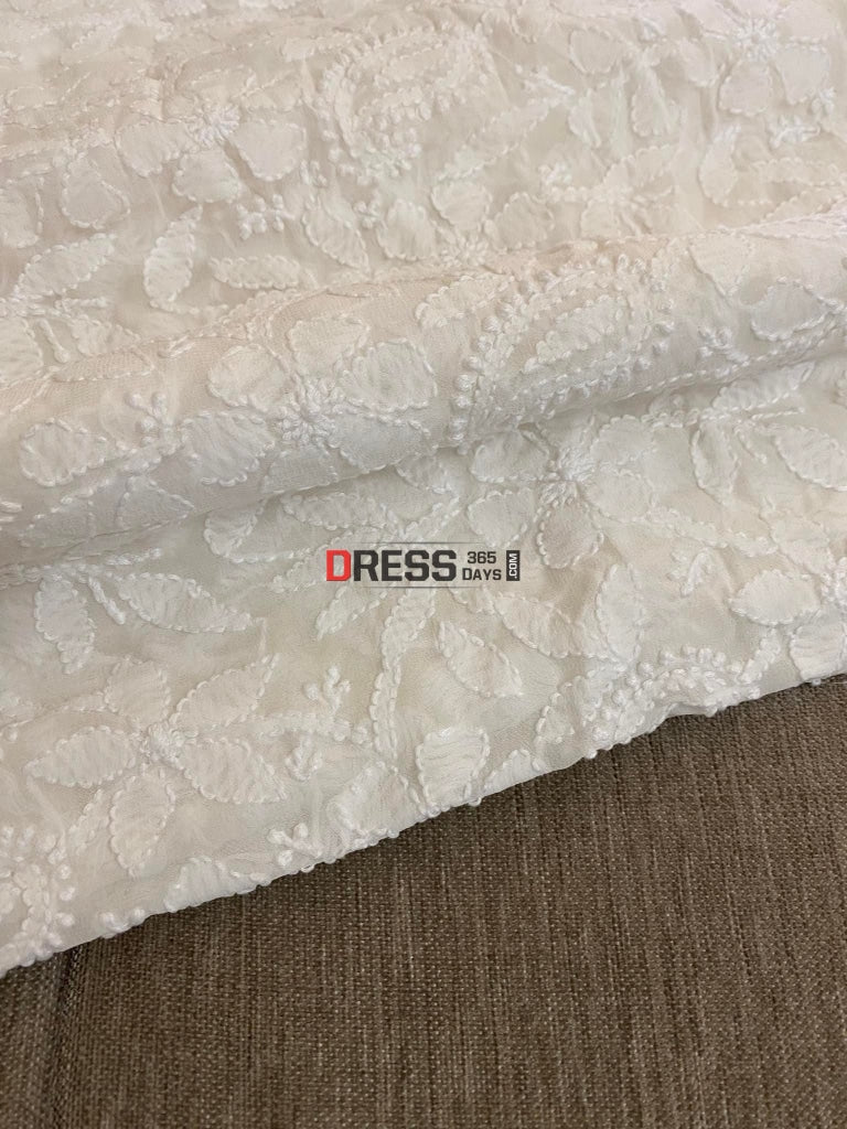 Ivory White Lucknowi Chikan Saree Chikankari