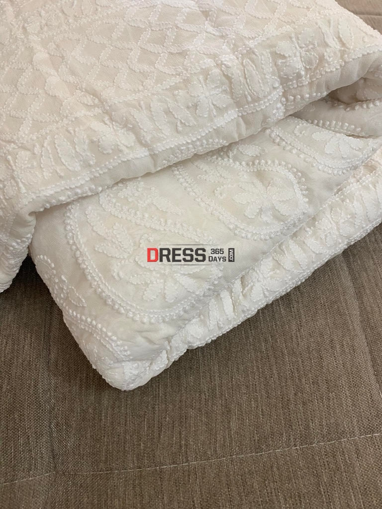 Ivory White Lucknowi Chikan Saree Chikankari