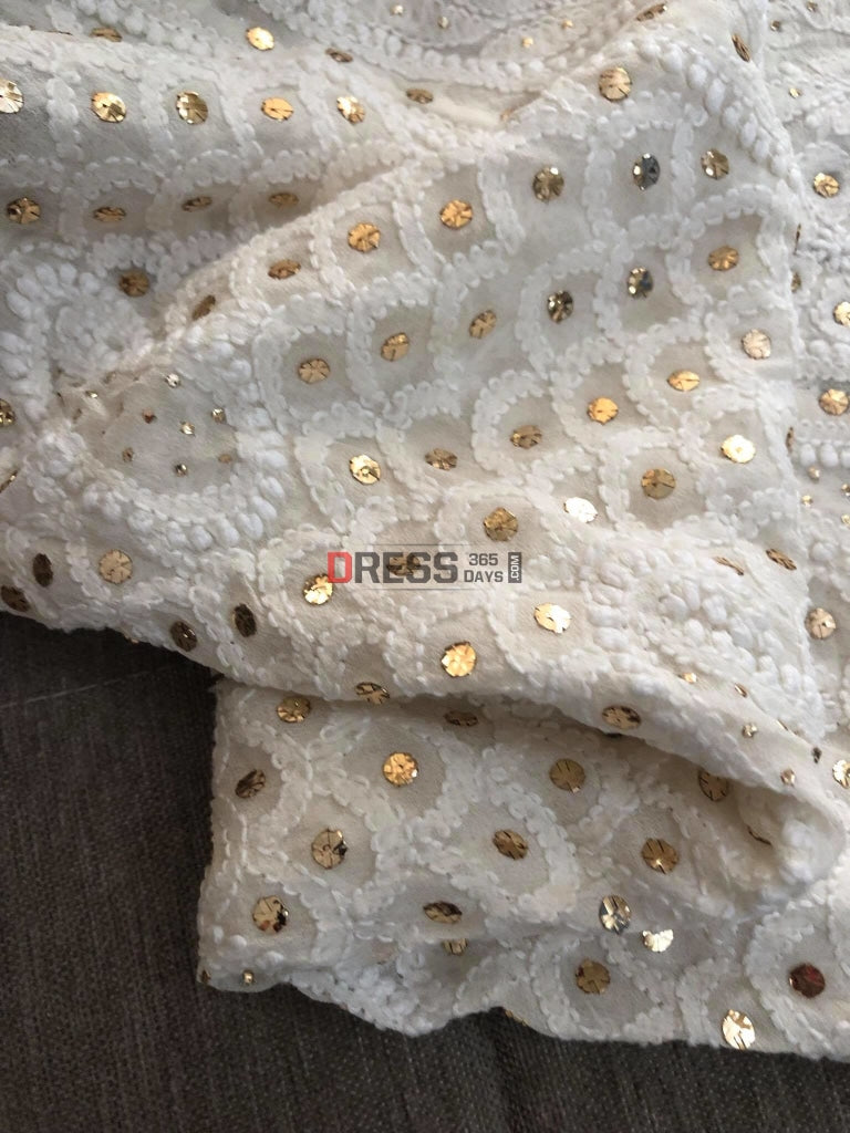 Ivory White Lucknowi Chikankari Lehenga Skirt