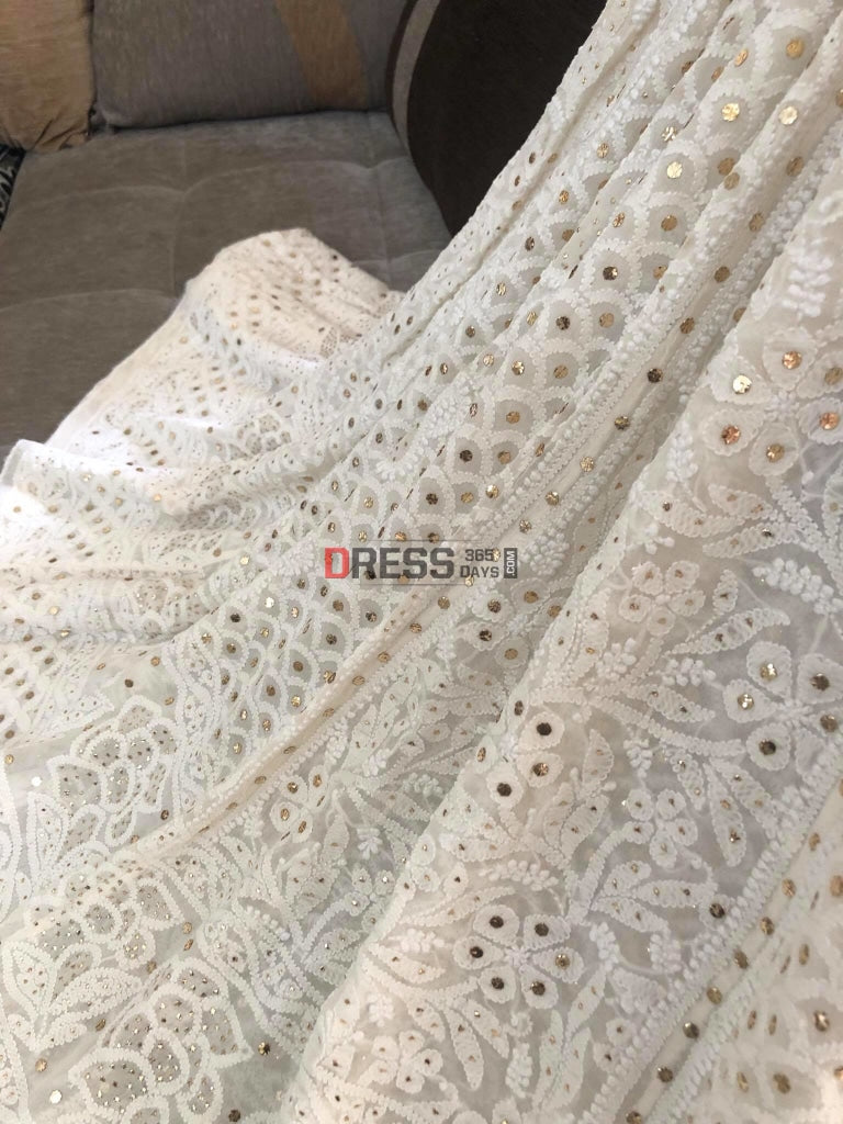 Ivory White Lucknowi Chikankari Lehenga Skirt