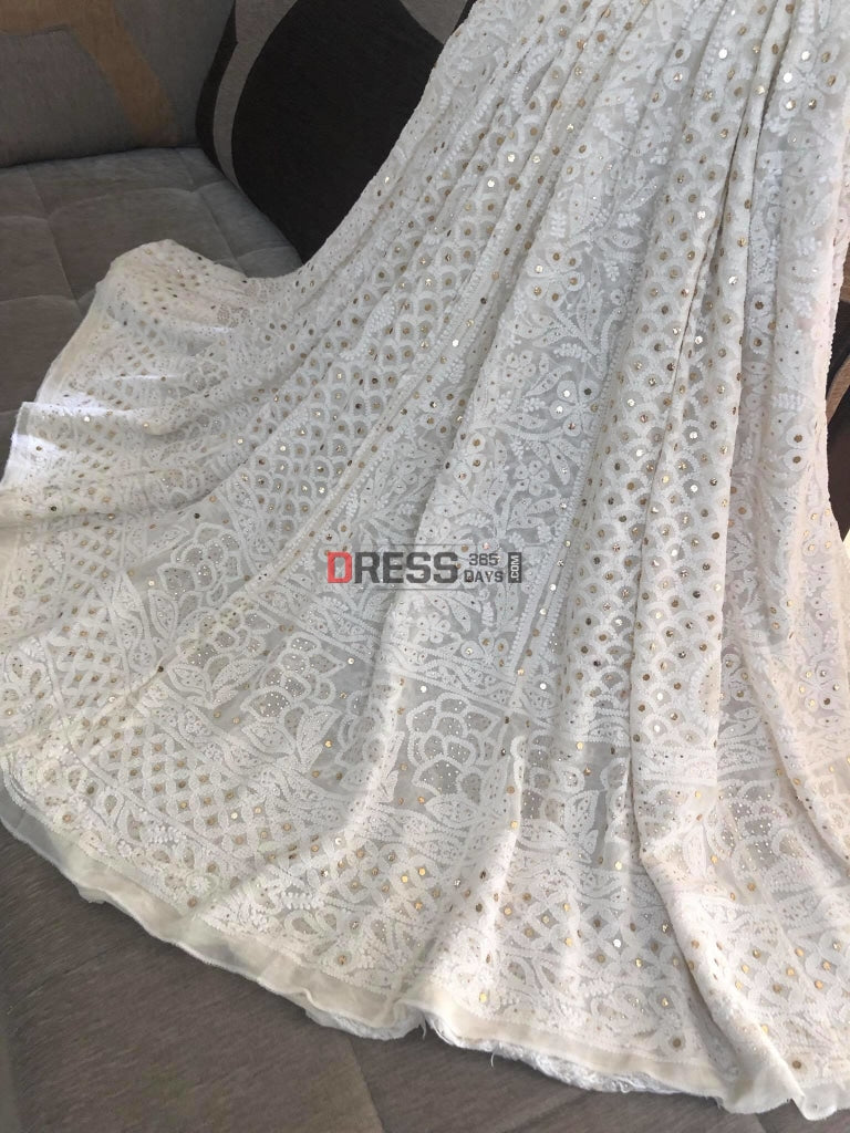 Ivory White Lucknowi Chikankari Lehenga Skirt