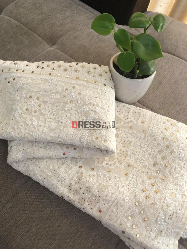 Ivory White Lucknowi Chikankari Lehenga Skirt
