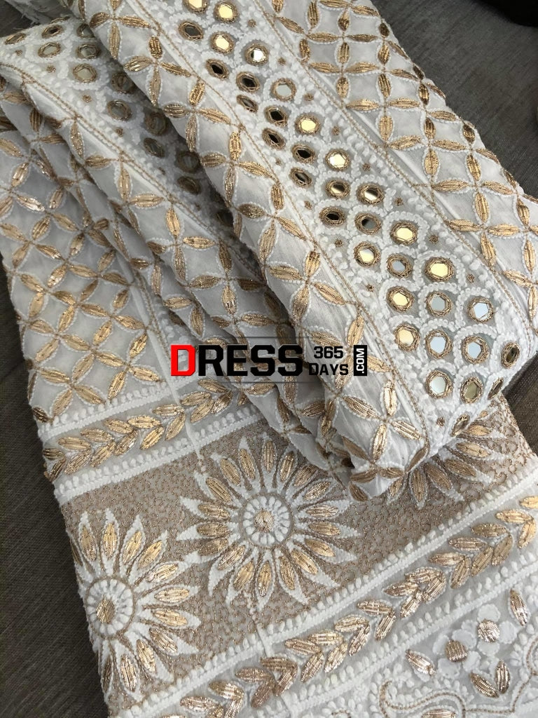 Ivory White Lucknowi Chikankari Mirror Anarkali Suit