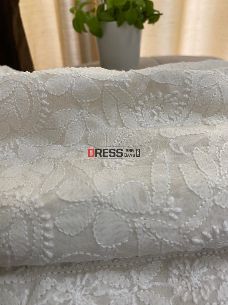 Ivory White Lucknowi Chikankari Saree