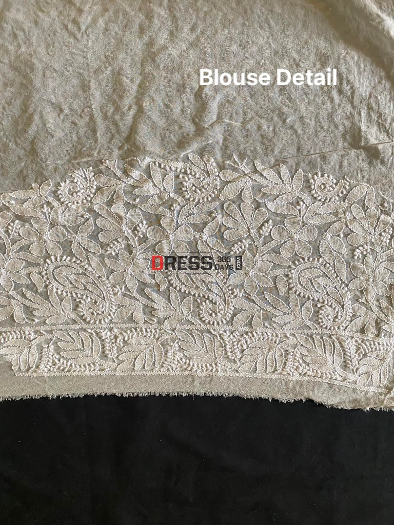 Ivory White Lucknowi Chikankari Saree