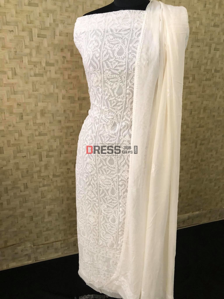 Ivory White Lucknowi Chikankari Suit Suits