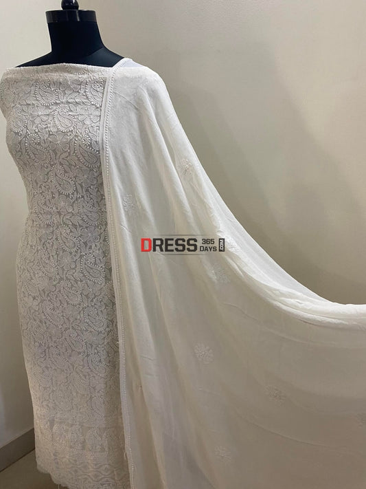 Ivory White Lucknowi Chikankari Suit Suits