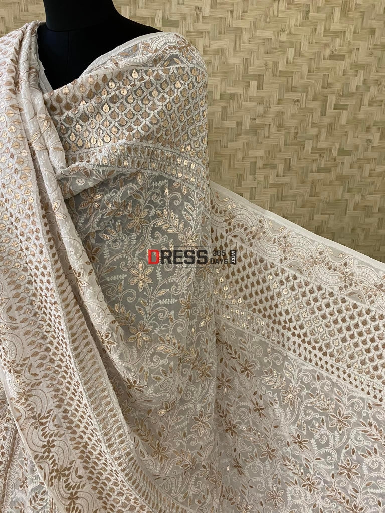 Ivory White Lucknowi Gota Patti Work Lehenga Set Chikankari