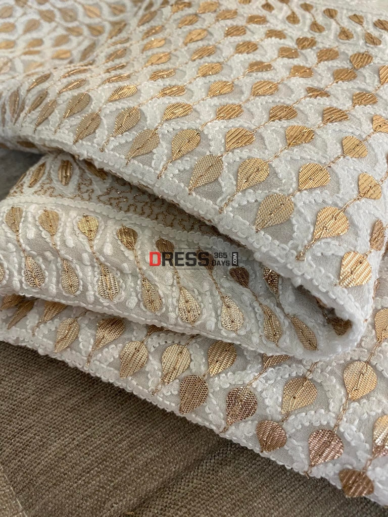 Ivory White Lucknowi Gota Patti Work Lehenga Set Chikankari