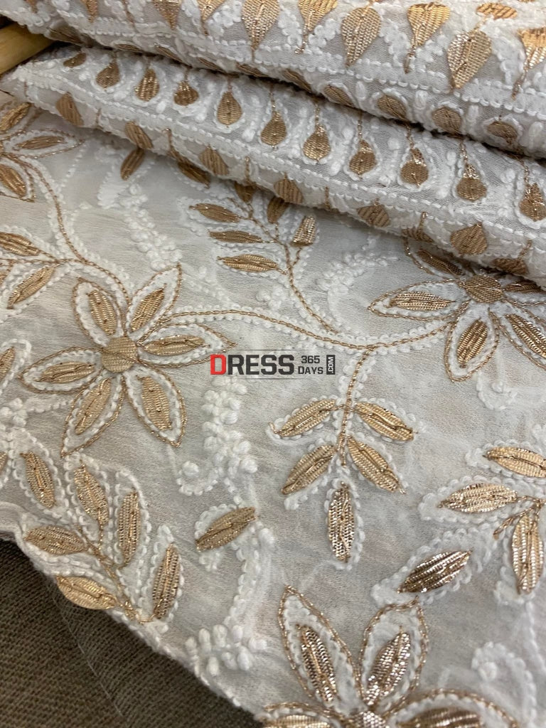 Ivory White Lucknowi Gota Patti Work Lehenga Set Chikankari