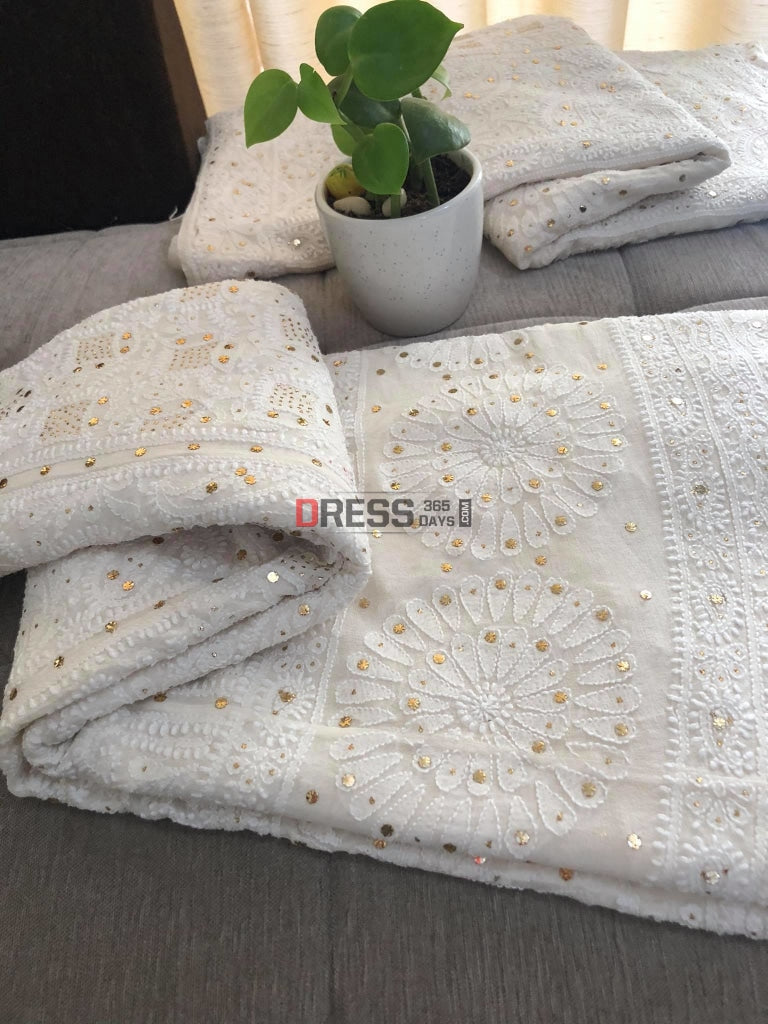Ivory White Lucknowi Kamdani Lehenga Set Chikankari