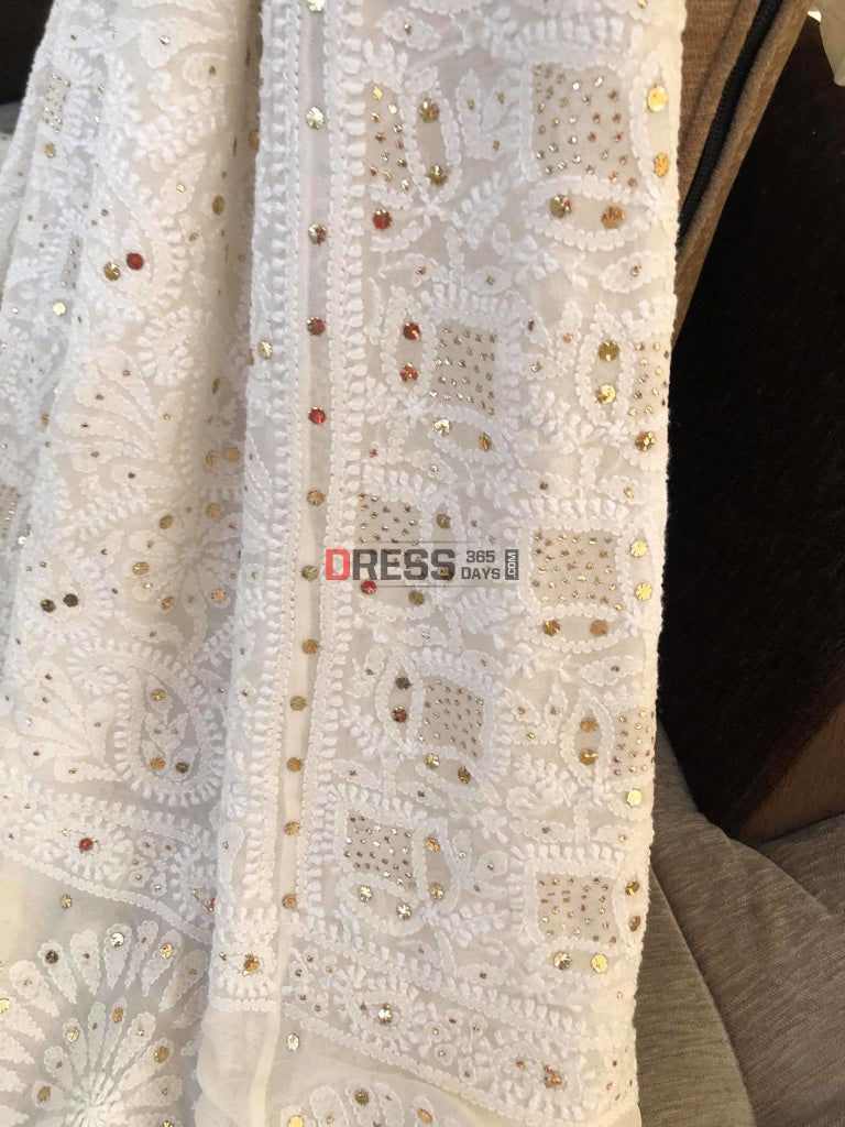 Ivory White Lucknowi Kamdani Lehenga Set Chikankari