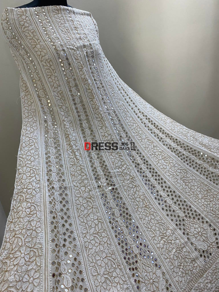 Ivory White Lucknowi Mirror Zari & Pearl Anarkali Chikankari