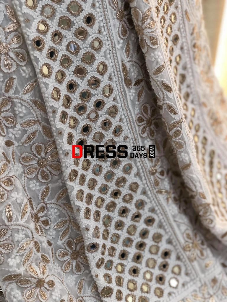 Ivory White Mirror & Gota Patti Chikankari Anarkali Suit