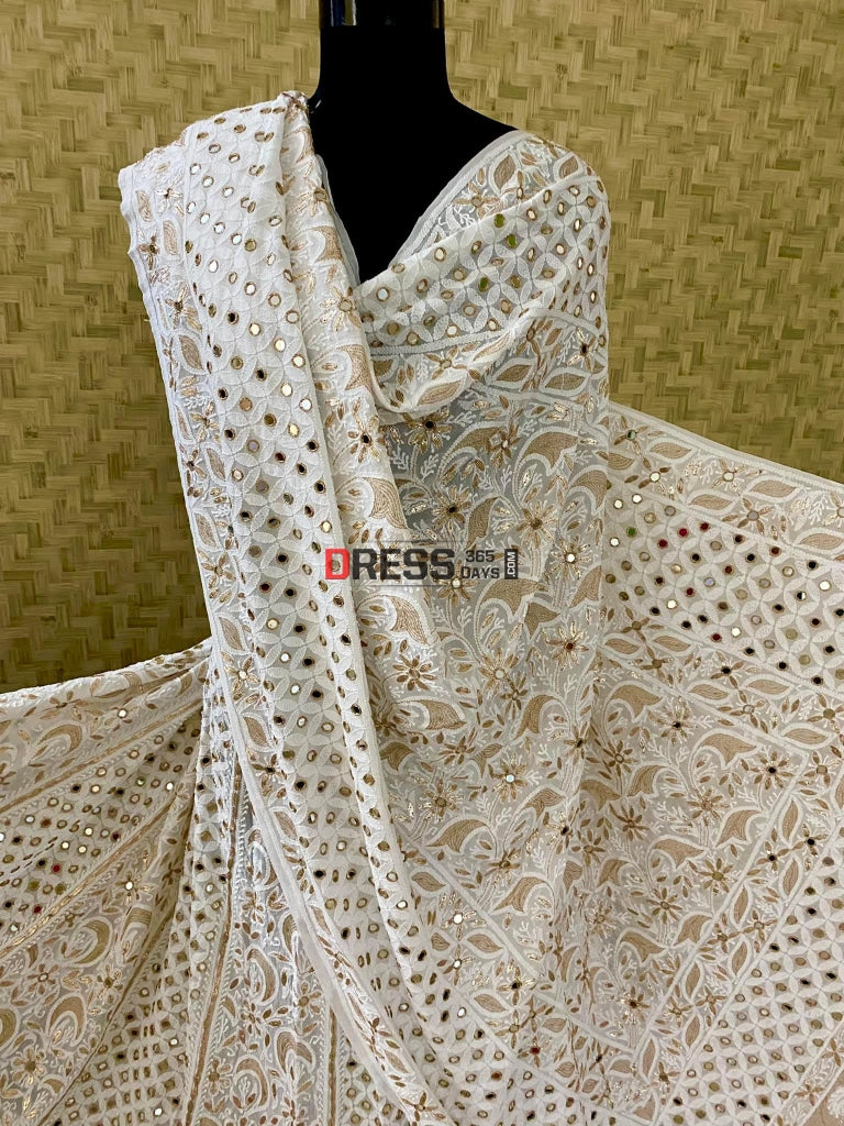 Ivory White Mirror Pearl & Gota Patti Chikankari Lehenga Set
