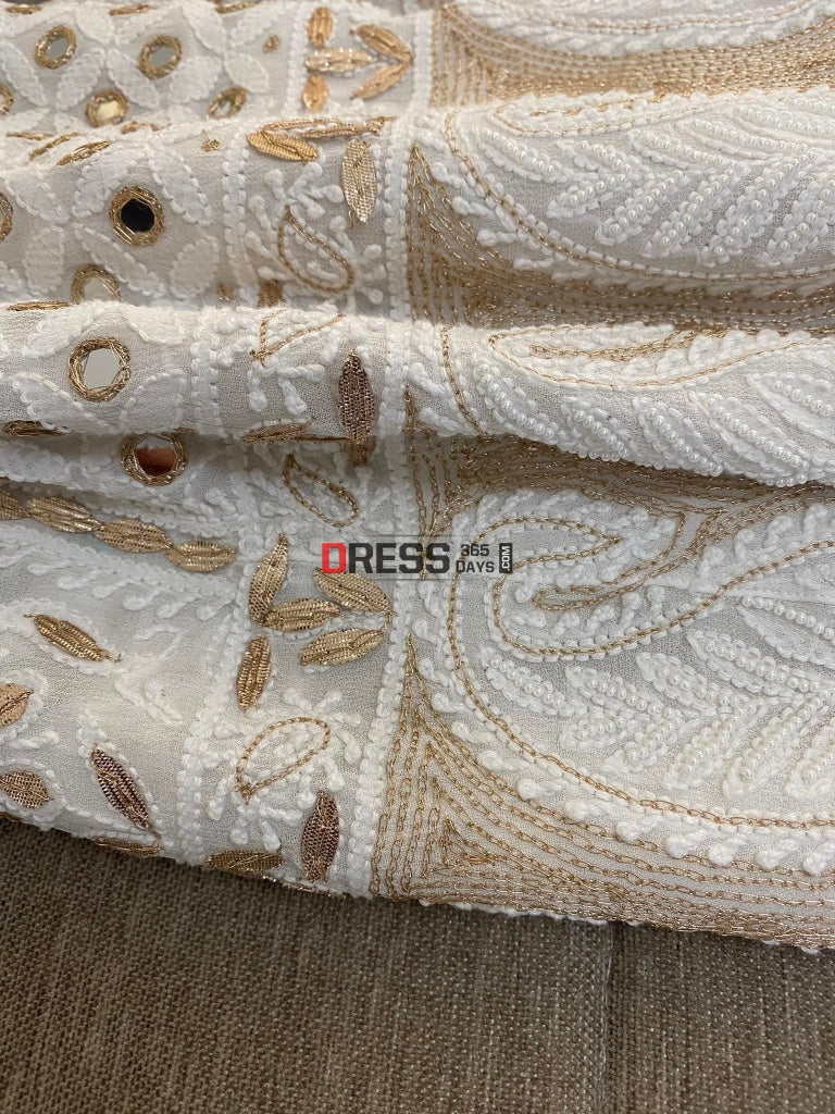Ivory White Mirror Pearl & Gota Patti Chikankari Lehenga Set