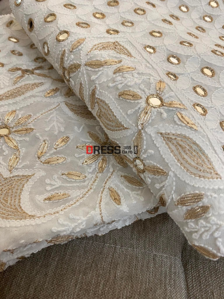 Ivory White Mirror Pearl & Gota Patti Chikankari Lehenga Set