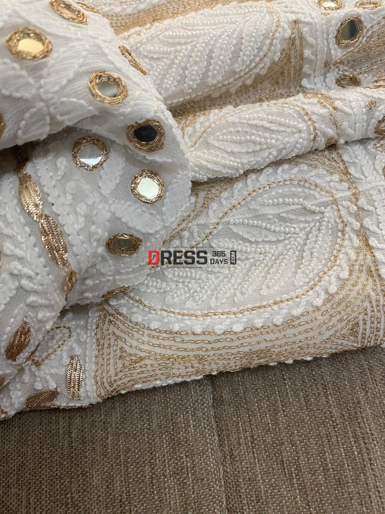 Ivory White Mirror Pearl & Gota Patti Chikankari Lehenga Set