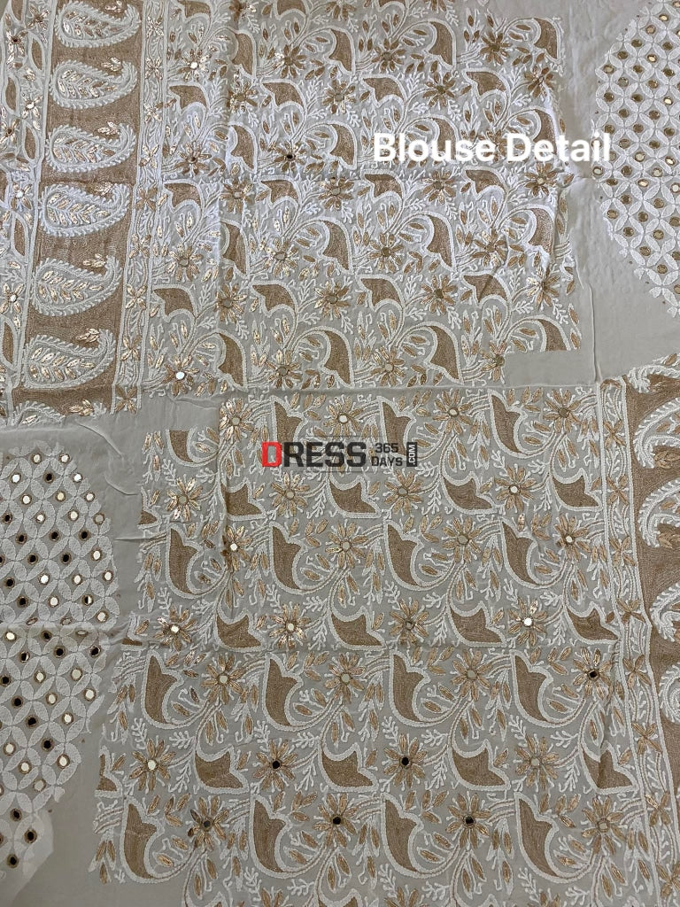 Ivory White Mirror Pearl & Gota Patti Chikankari Lehenga Set