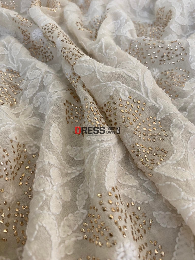 Ivory White Mukaish Chikankari Dupatta