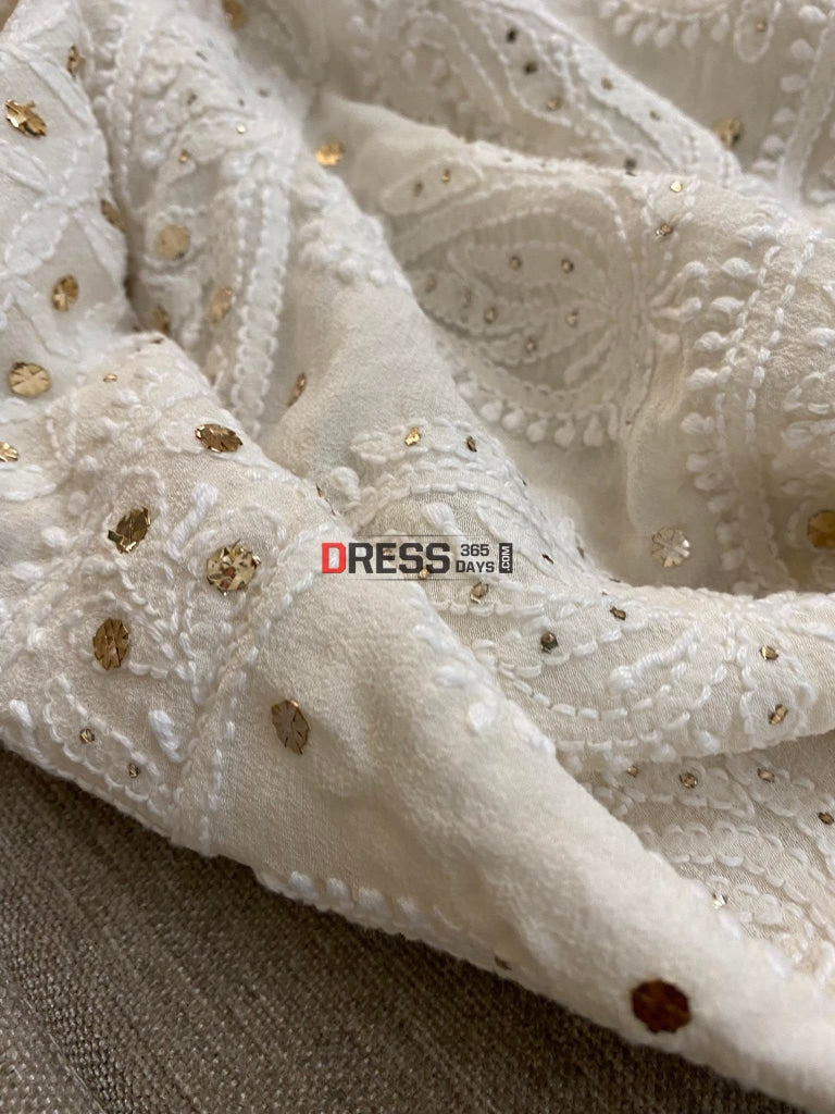 Ivory White Mukaish Chikankari Lehenga Skirt (Only Skirt)