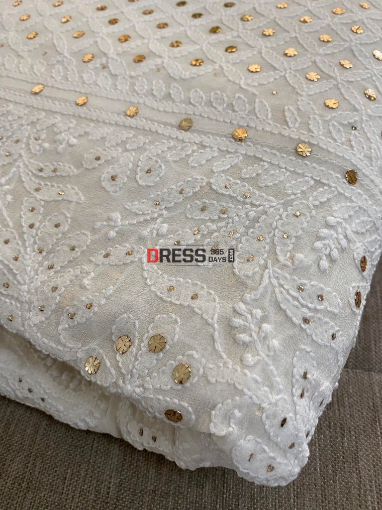 Ivory White Mukaish Chikankari Lehenga Skirt (Only Skirt)