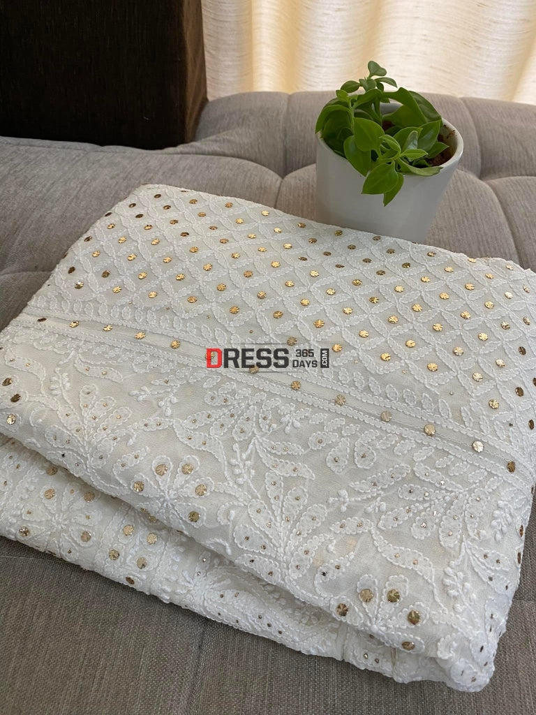 Ivory White Mukaish Chikankari Lehenga Skirt (Only Skirt)