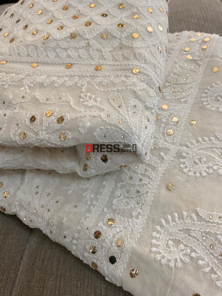 Ivory White Mukaish Chikankari Lehenga Skirt (Only Skirt)