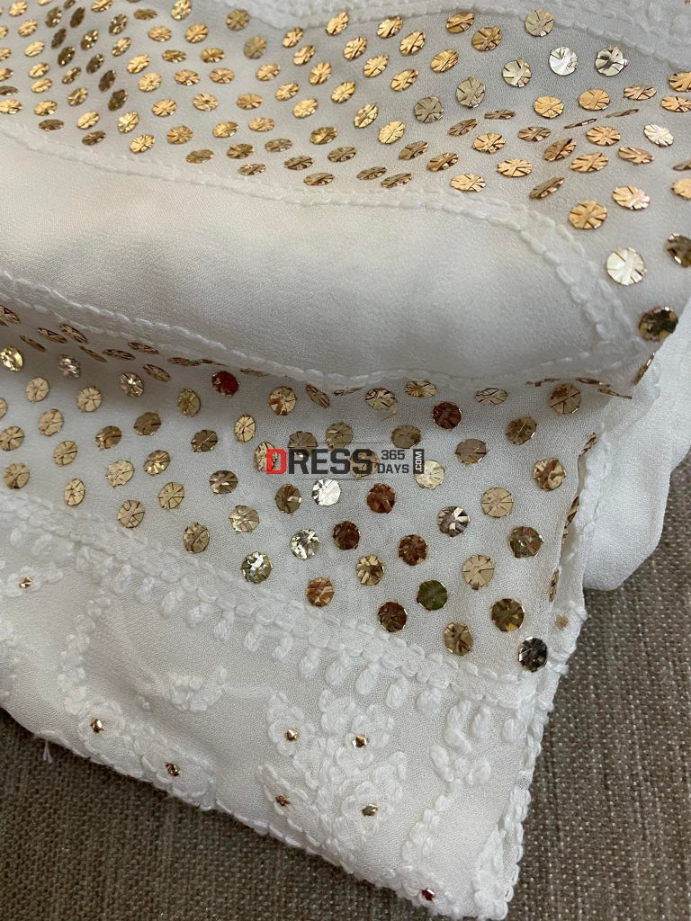 Ivory White Mukaish Neckline Chikankari Kurta Dupatta Suits