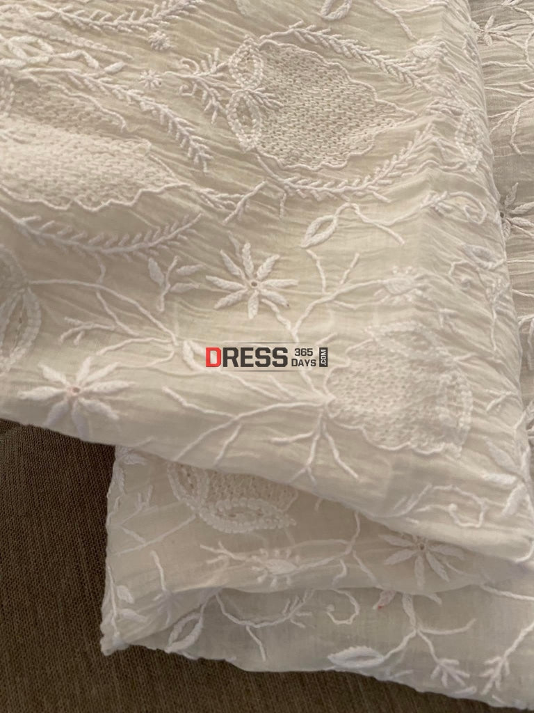 Ivory White Mul Chanderi Chikankari Suit (Hand Jaali) Suits