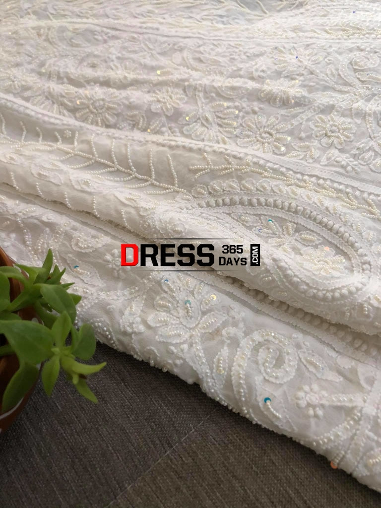Ivory White Pearl & Chikankari Anarkali Suit