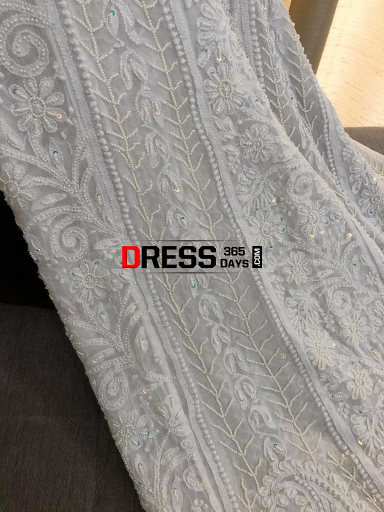 Ivory White Pearl & Chikankari Anarkali Suit