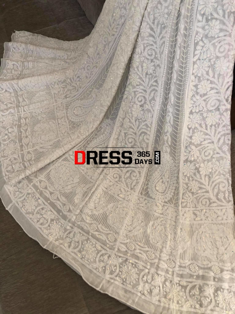 Ivory White Pearl & Chikankari Anarkali Suit