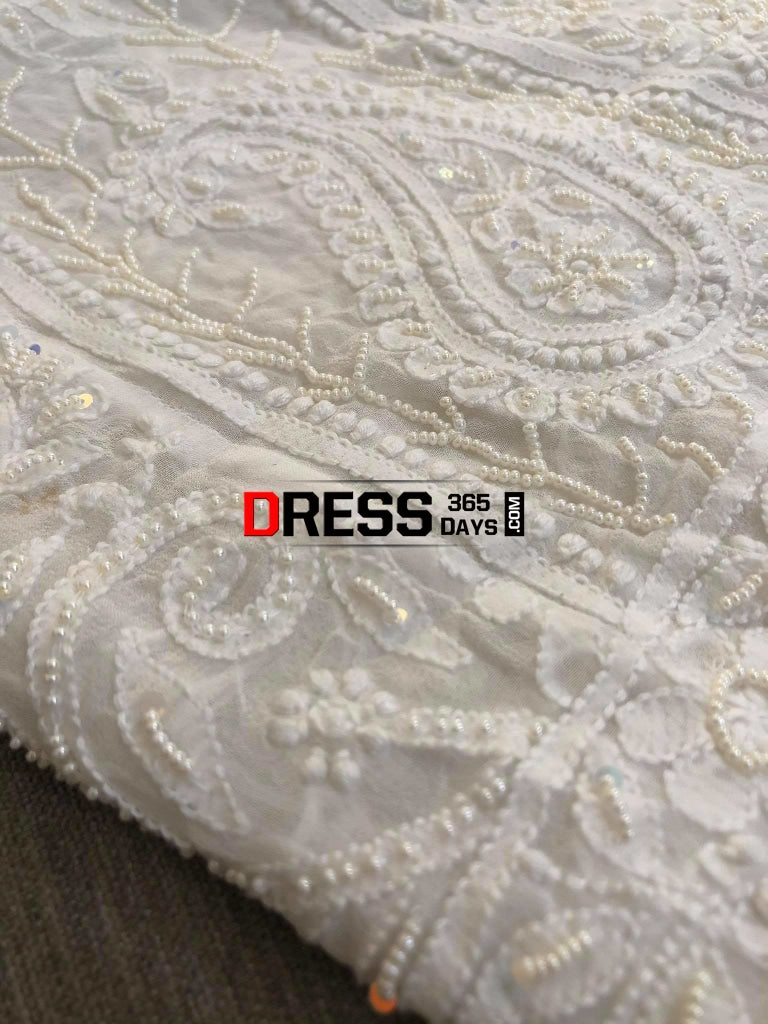 Ivory White Pearl & Chikankari Anarkali Suit