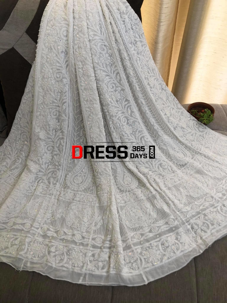 Ivory White Pearl & Chikankari Anarkali Suit