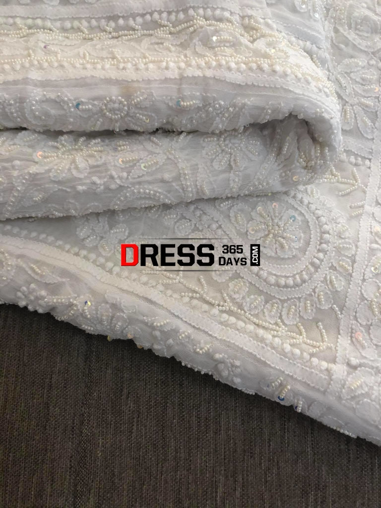 Ivory White Pearl & Chikankari Anarkali Suit