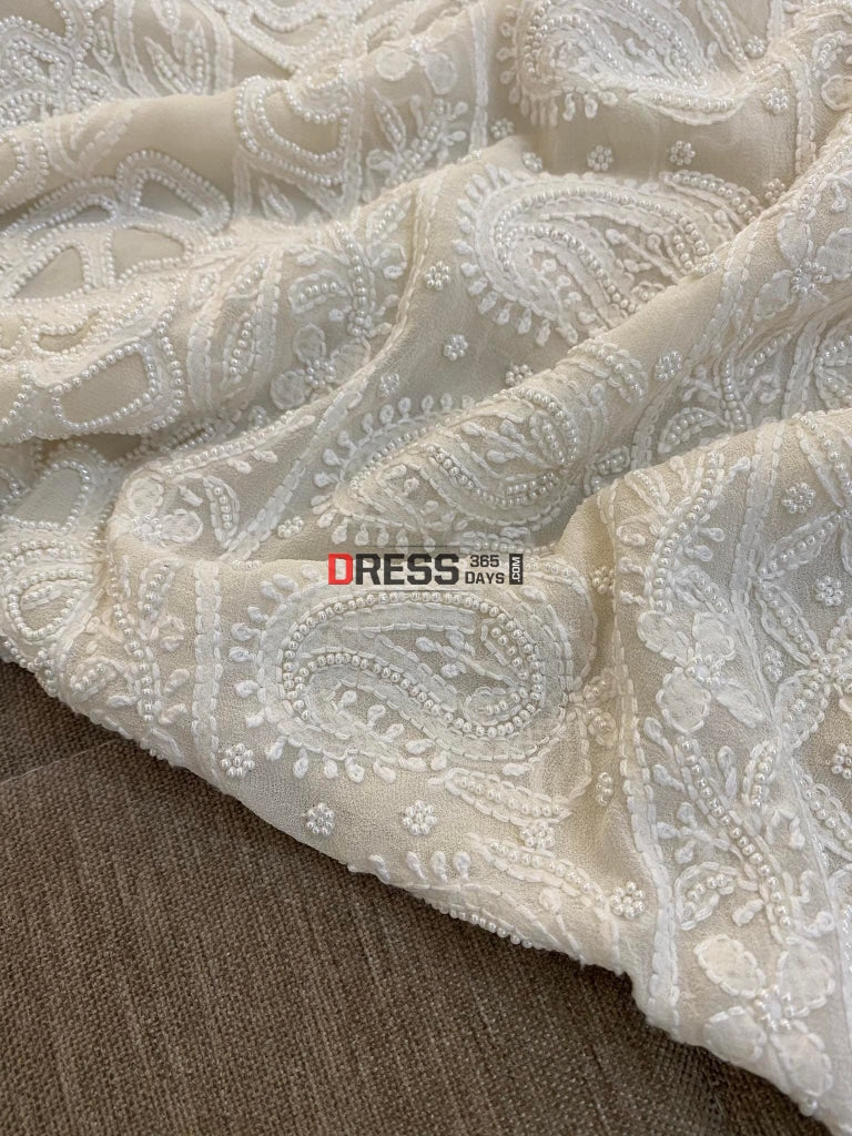 Ivory White Pearl Lucknowi Chikan Work Suit Chikankari Suits