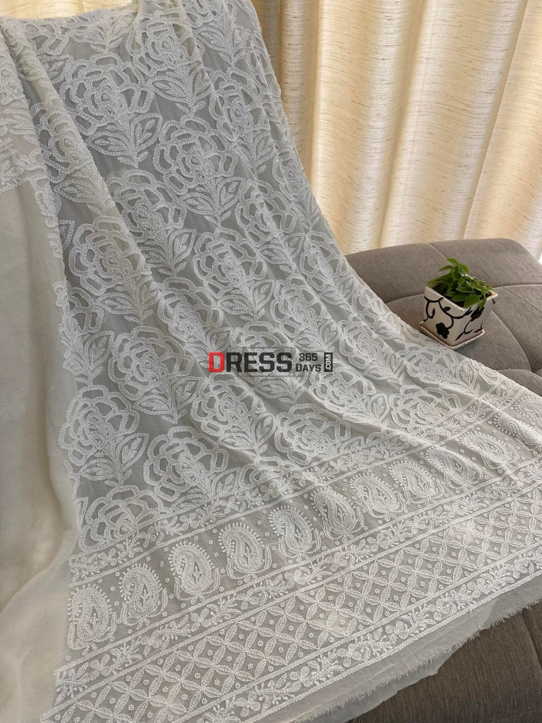 Ivory White Pearl Lucknowi Chikan Work Suit Chikankari Suits