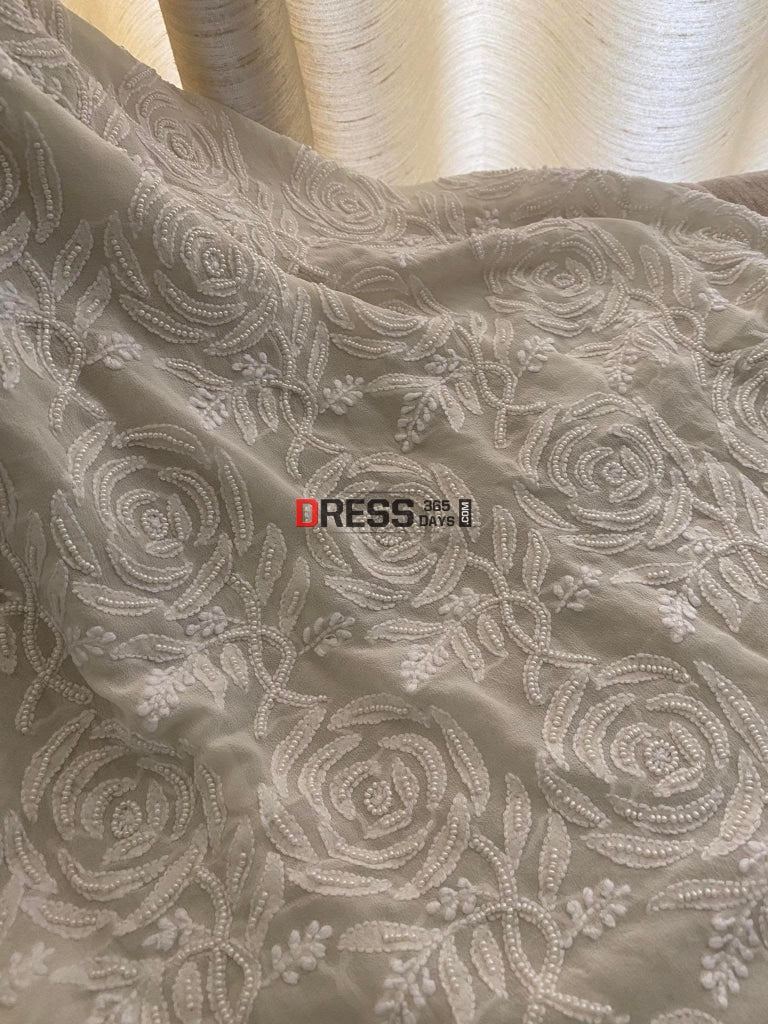 Ivory White Pearl Lucknowi Chikankari Work Suit Suits