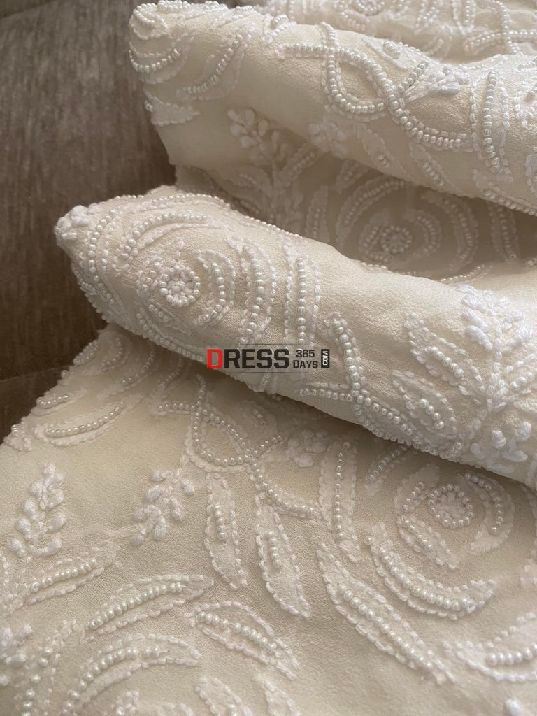 Ivory White Pearl Lucknowi Chikankari Work Suit Suits