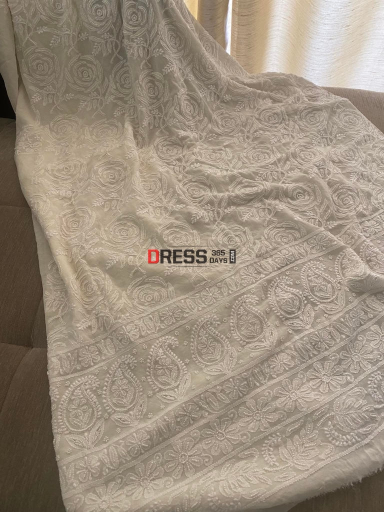 Ivory White Pearl Lucknowi Chikankari Work Suit Suits