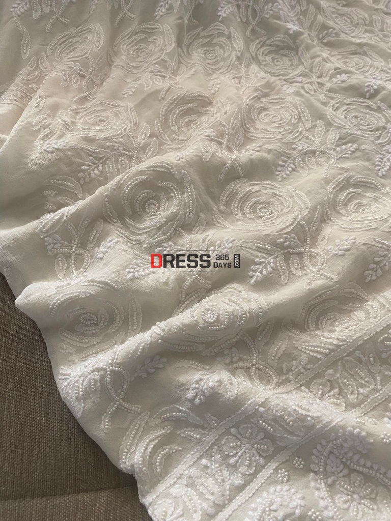 Ivory White Pearl Lucknowi Chikankari Work Suit Suits